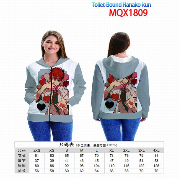 Toilet-Bound Hanako-kun Full color zipper hooded Patch pocket Coat Hoodie 9 sizes from XXS to 4XL MQX 1809