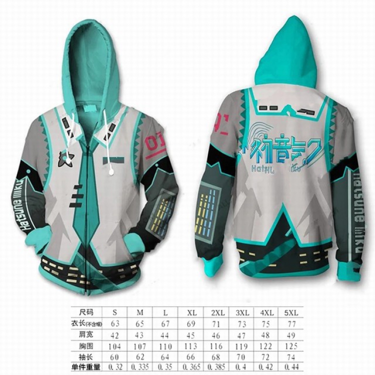 Hatsune Miku Cyan hooded zipper sweater coat S M L XL 2XL 3XL 4XL 5XL price for 2 pcs preorder 3 days