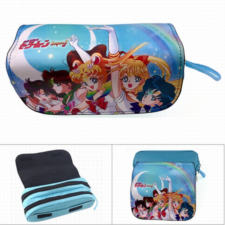 SailorMoon Baby blue Double zipper PU pencil case Student stationery bag