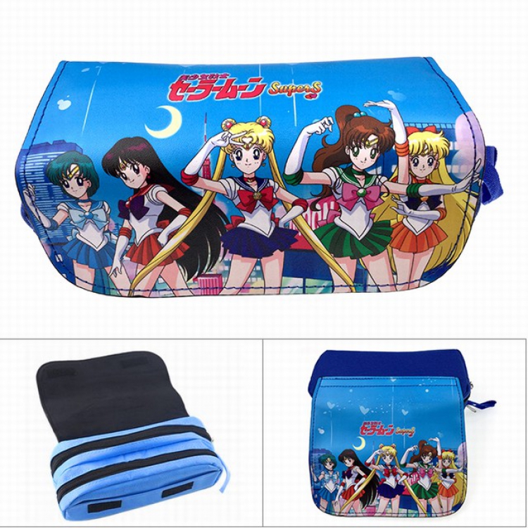 SailorMoon Dark Blue Double zipper PU pencil case Student stationery bag