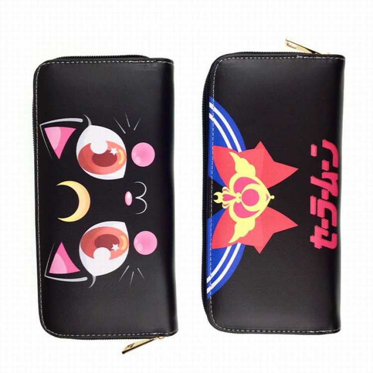 SailorMoon Black kitten Full Color PU twill two-fold zipper long wallet