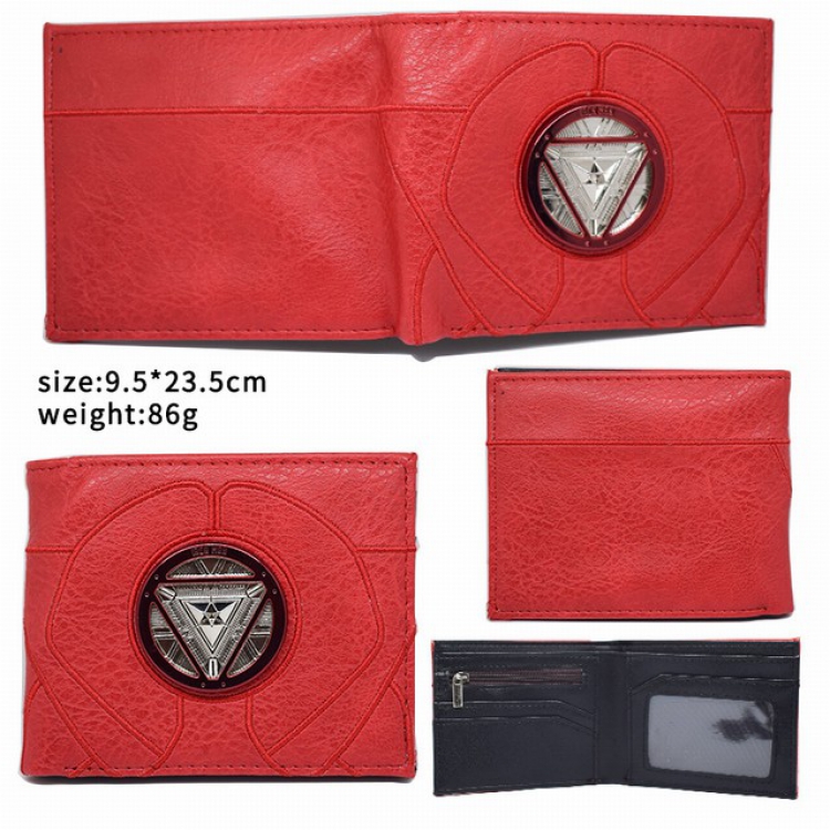 Iron man Metal logo red Short two-fold wallet 9.5X23.5CM 86G