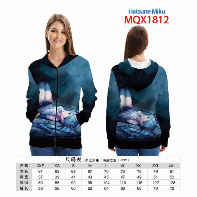 Hatsune Miku Full color zipper hooded Patch pocket Coat Hoodie 9 sizes from XXS to 4XL MQX 1812