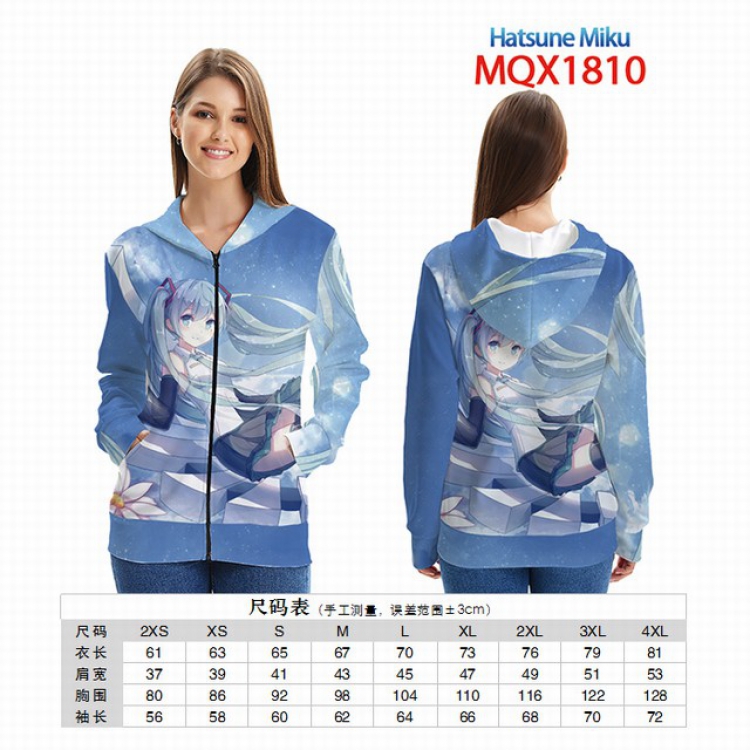 Hatsune Miku Full color zipper hooded Patch pocket Coat Hoodie 9 sizes from XXS to 4XL MQX 1810
