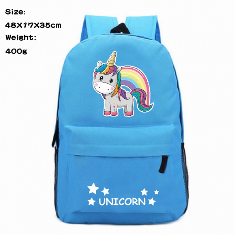 Unicorn Blue Anime 600D Canvas Backpack 48X17X35CM 400G