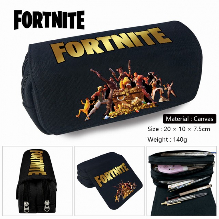 Fortnite-1 Anime double layer multifunctional canvas pencil bag stationery box wallet 20X10X7.5CM 140G