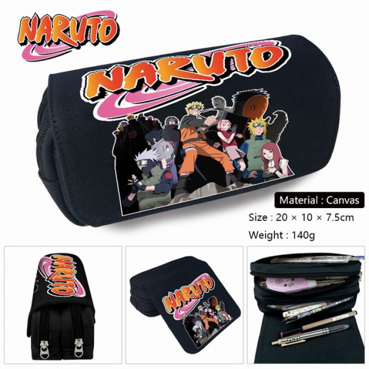 Naruto-1 Anime double layer multifunctional canvas pencil bag stationery box wallet 20X10X7.5CM 140G