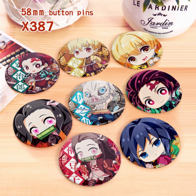 Demon Slayer Kimets a set of 8 models Tinplate coated badge 6CM X387