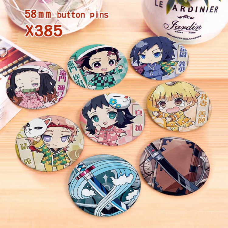 Demon Slayer Kimets a set of 8 models Tinplate coated badge 6CM X385