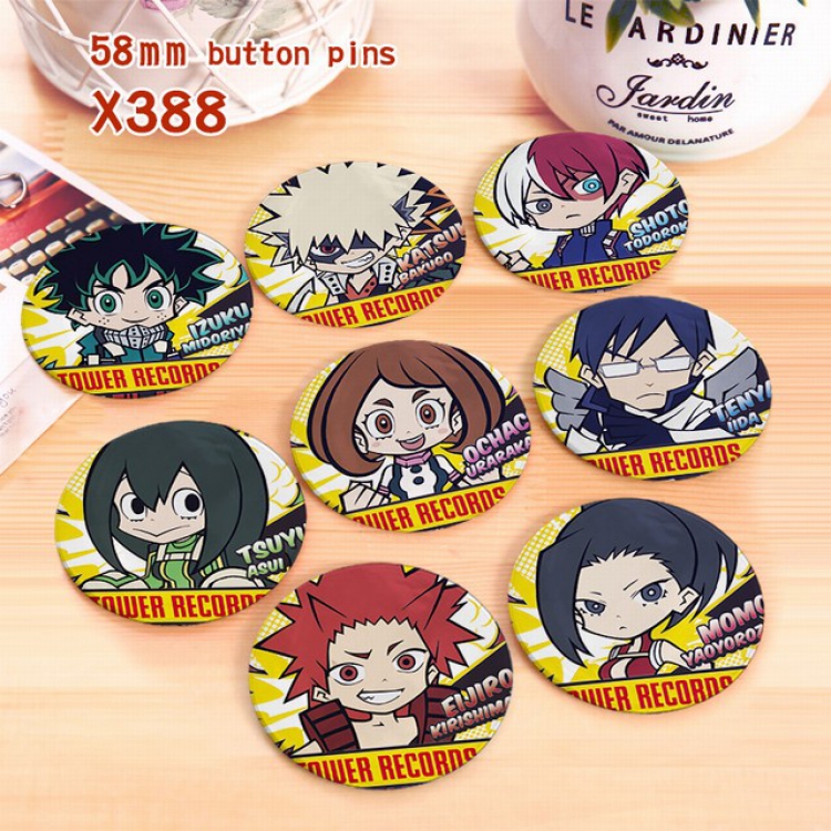 My Hero Academia a set of 8 models Tinplate coated badge 6CM X388