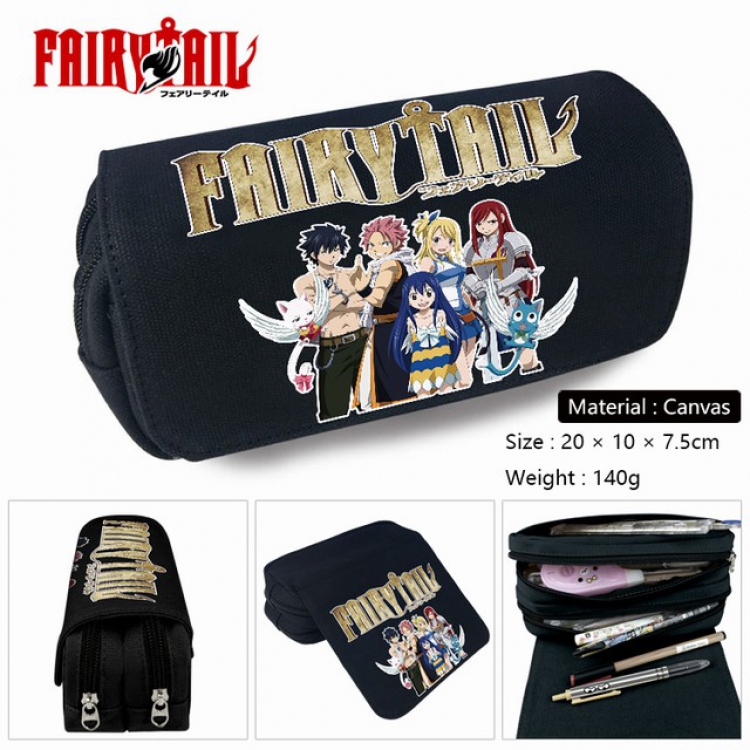 Fairy tail-1 Anime double layer multifunctional canvas pencil bag stationery box wallet 20X10X7.5CM 140G