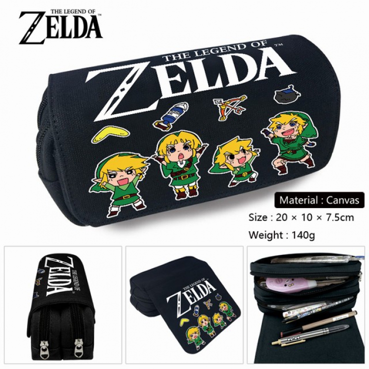 The Legend of Zelda-2 Anime double layer multifunctional canvas pencil bag stationery box wallet 20X10X7.5CM 140G