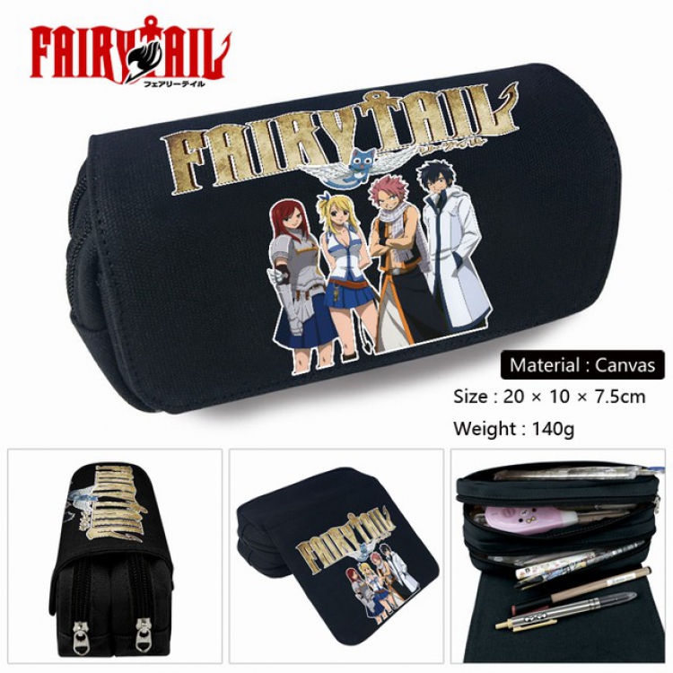 Fairy tail-2 Anime double layer multifunctional canvas pencil bag stationery box wallet 20X10X7.5CM 140G