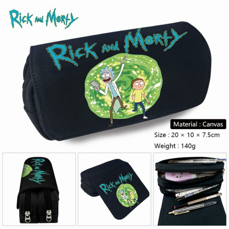 Rick and Morty-1 Anime double layer multifunctional canvas pencil bag stationery box wallet 20X10X7.5CM 140G
