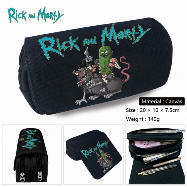Rick and Morty-2 Anime double layer multifunctional canvas pencil bag stationery box wallet 20X10X7.5CM 140G