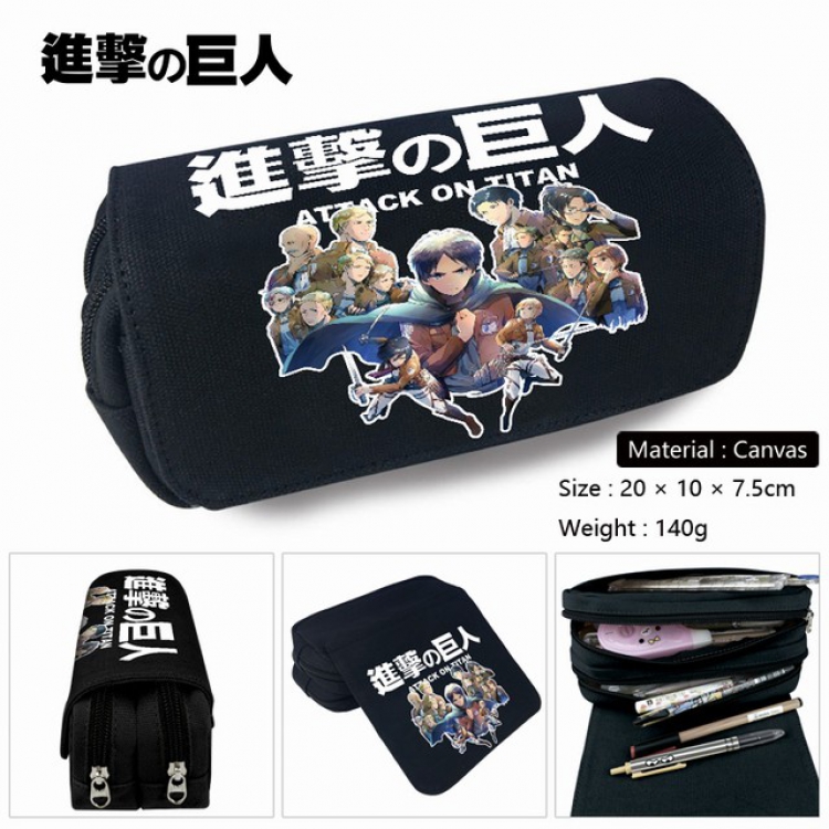 Shingeki no Kyojin-2 Anime double layer multifunctional canvas pencil bag stationery box wallet 20X10X7.5CM 140G