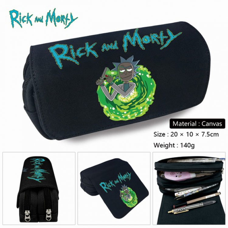 Rick and Morty-3 Anime double layer multifunctional canvas pencil bag stationery box wallet 20X10X7.5CM 140G