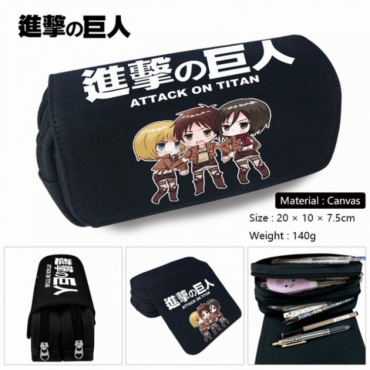 Shingeki no Kyojin-1 Anime double layer multifunctional canvas pencil bag stationery box wallet 20X10X7.5CM 140G