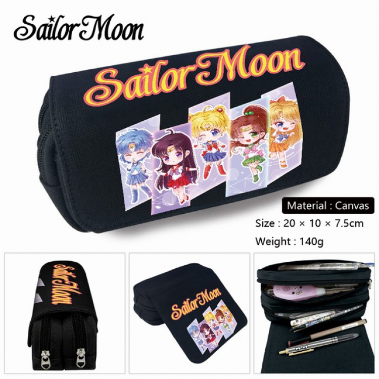 Sailormoon-2 Anime double layer multifunctional canvas pencil bag stationery box wallet 20X10X7.5CM 140G