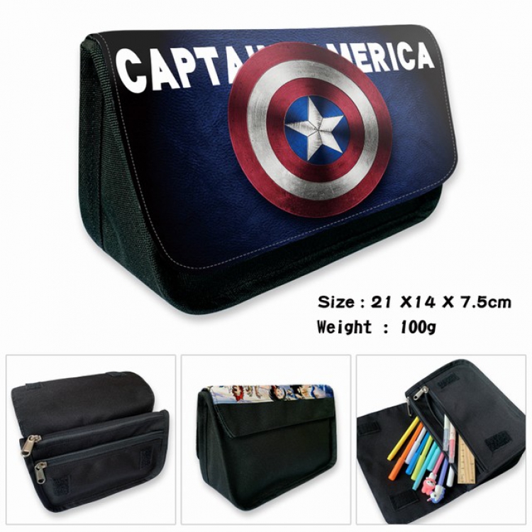 The Avengers Captain America-1B Anime double layer multifunctional canvas pencil bag wallet 21X14X7.5CM 100G