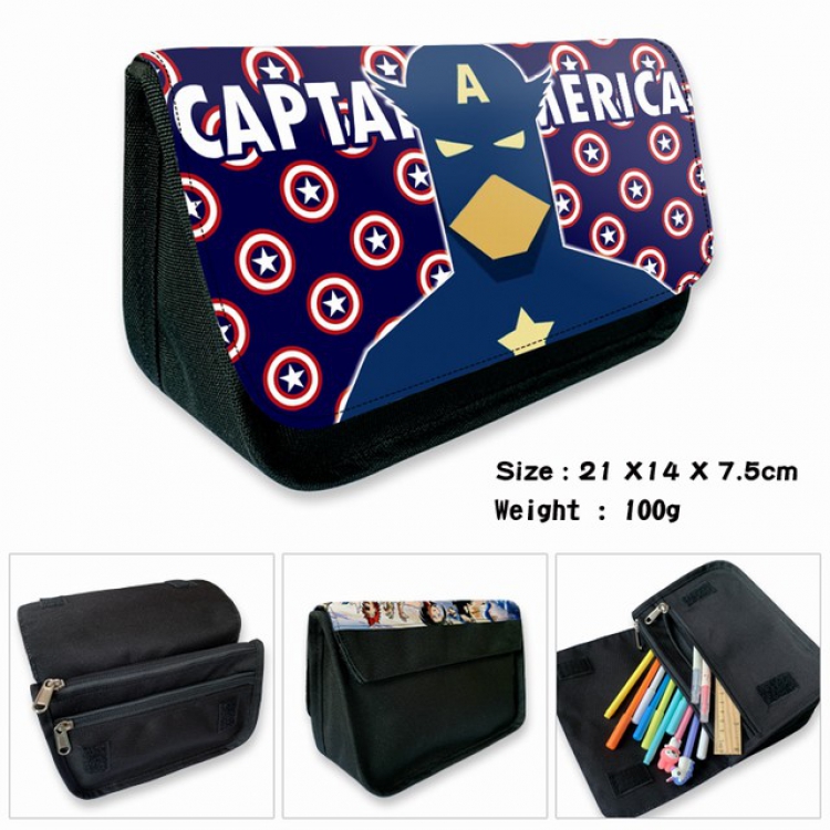 The Avengers Captain America-2B Anime double layer multifunctional canvas pencil bag wallet 21X14X7.5CM 100G
