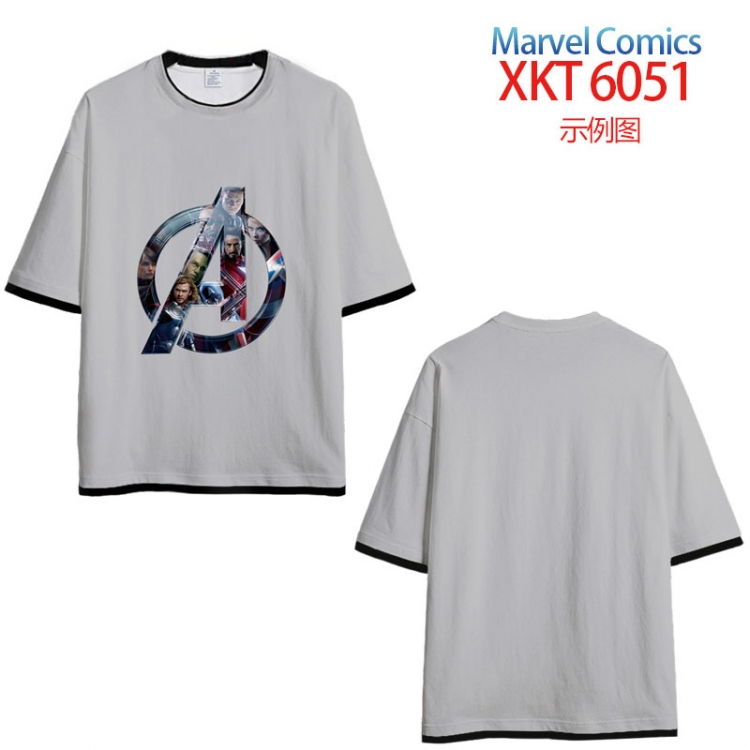 Marvel Loose short-sleeved T-shirt with black (white) edge 9 sizes from S to 6XL XKT6051