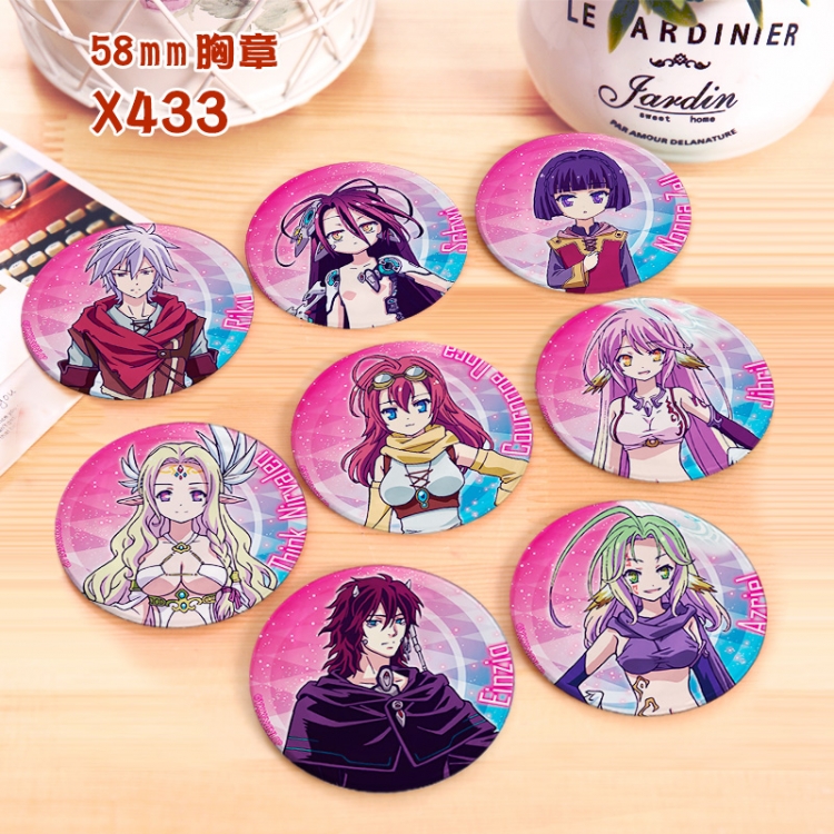 NO GAME NO LIFE Anime a set of 8 models Tinplate coated badge 6CM X433