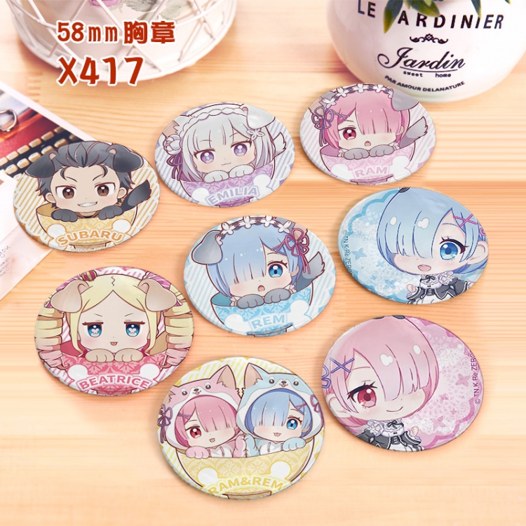 Re:Zero kara Hajimeru Isekai Seikatsu Anime a set of 8 models Tinplate coated badge 6CM X417