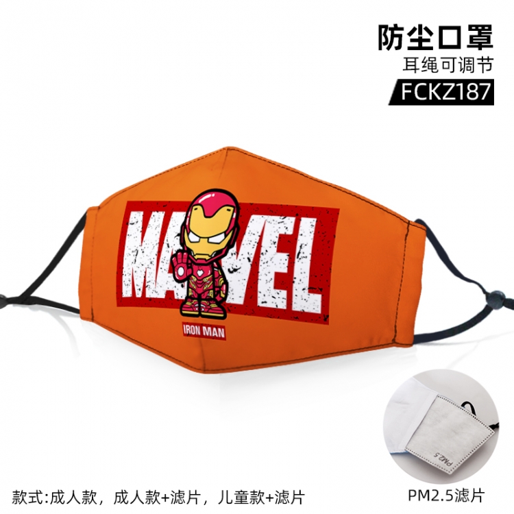Iron Man color printing mask filter PM2.5 (optional adult or child)price for 5 pcs  FCKZ187