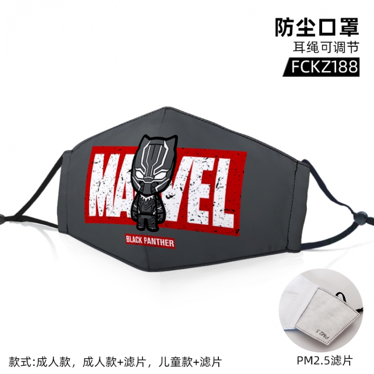 Black Panther  color printing color printing mask filter PM2.5 (optional adult or child)price for 5 pcs FCKZ188
