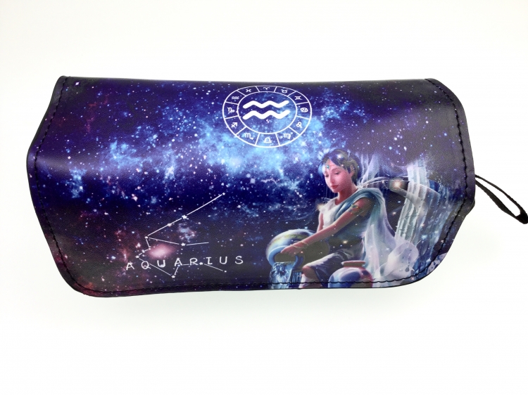 Aquarius Double zipper PU pencil Bag 20X10X7.5M 140G
