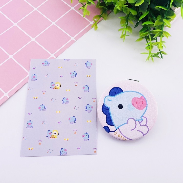 BTS Cartoon PU Folding mirror double-sided mirror price for 5 pcs 6CM