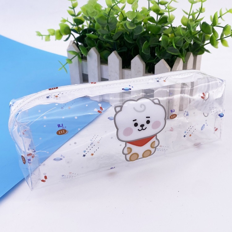 BTS BT21 Cartoon Color printing transparent pen bag storage bag 186.55.5CM 32G a set price for 5 pcs