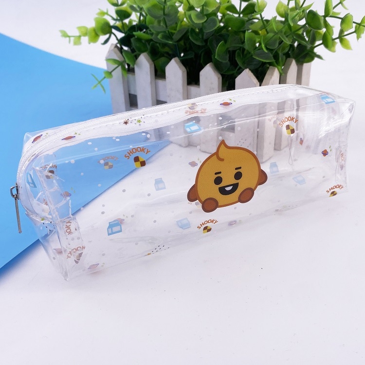 BTS BT21 Cartoon Color printing transparent pen bag storage bag 186.55.5CM 32G a set price for 5 pcs