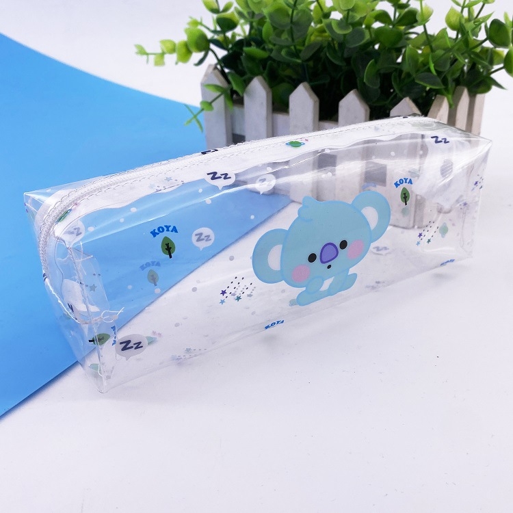 BTS BT21 Cartoon Color printing transparent pen bag storage bag 186.55.5CM 32G a set price for 5 pcs