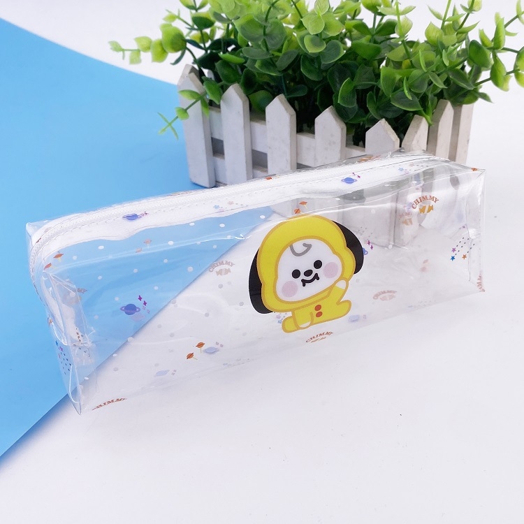 BTS BT21 Cartoon Color printing transparent pen bag storage bag 186.55.5CM 32G a set price for 5 pcs