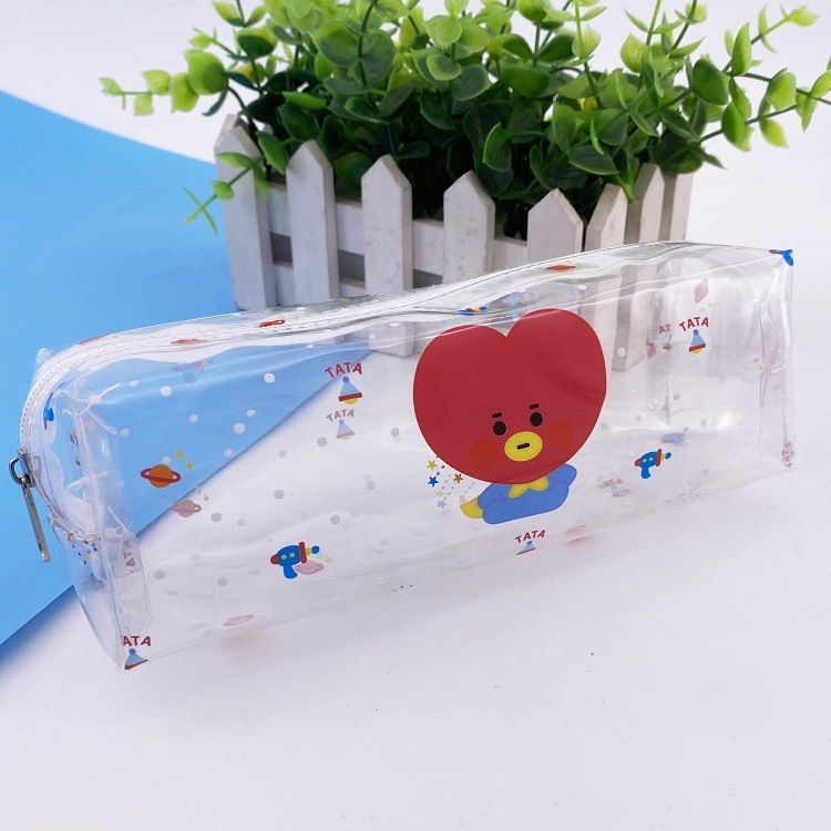 BTS BT21 Cartoon Color printing transparent pen bag storage bag 186.55.5CM 32G a set price for 5 pcs