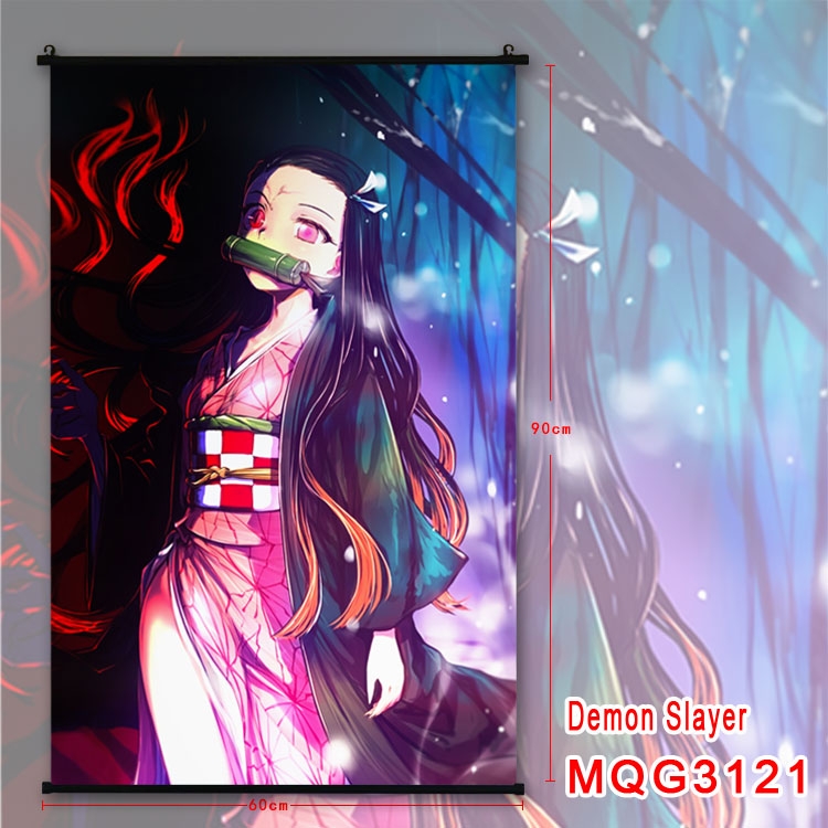 Demon Slayer Kimets Anime plastic pole cloth painting Wall Scroll 60X90CM  MQG3577