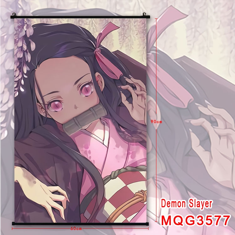 Demon Slayer Kimets Anime plastic pole cloth painting Wall Scroll 60X90CM  MQG3577