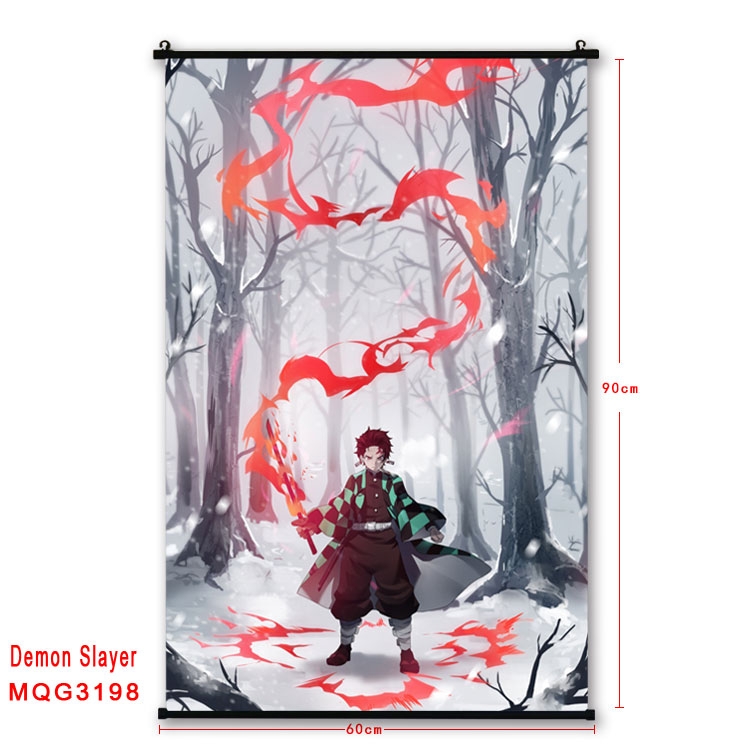 Demon Slayer Kimets Anime plastic pole cloth painting Wall Scroll 60X90CM  MQG3198