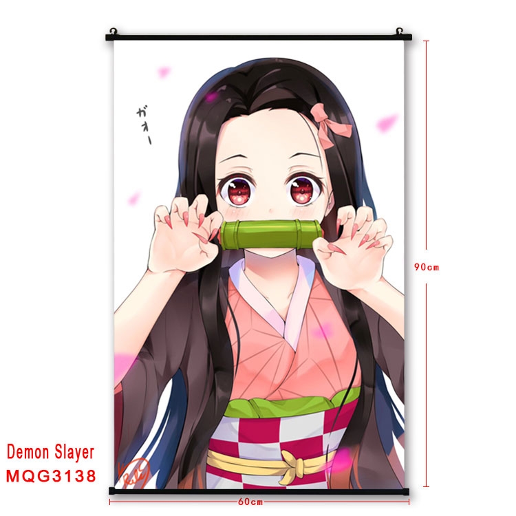 Demon Slayer Kimets Anime plastic pole cloth painting Wall Scroll 60X90CM  MQG3138