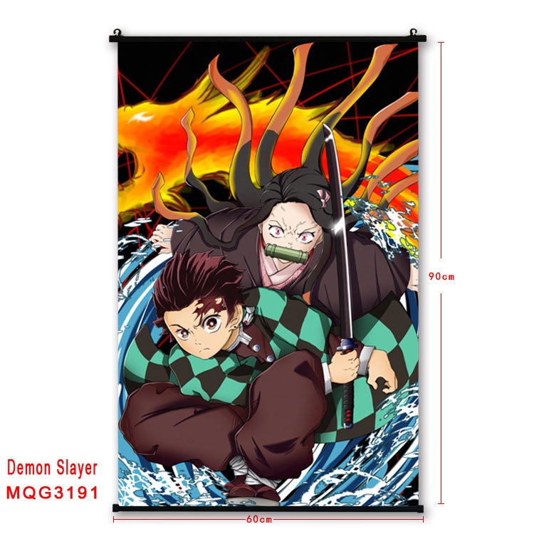 Demon Slayer Kimets Anime plastic pole cloth painting Wall Scroll 60X90CM  MQG3191