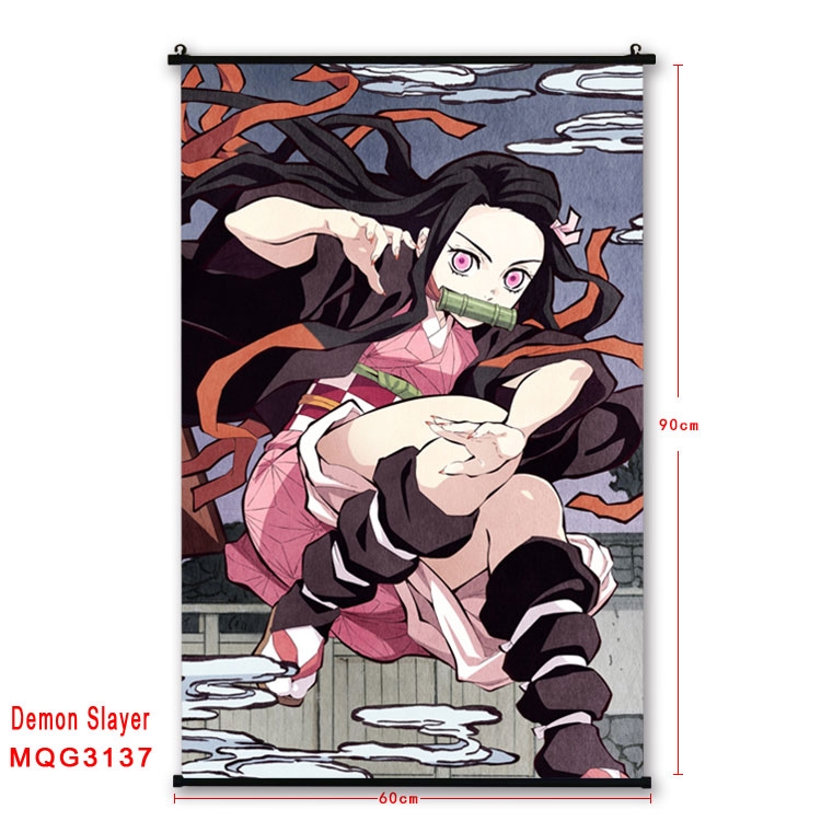 Demon Slayer Kimets Anime plastic pole cloth painting Wall Scroll 60X90CM  MQG3137