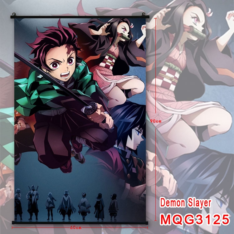 Demon Slayer Kimets Anime plastic pole cloth painting Wall Scroll 60X90CM  MQG3125