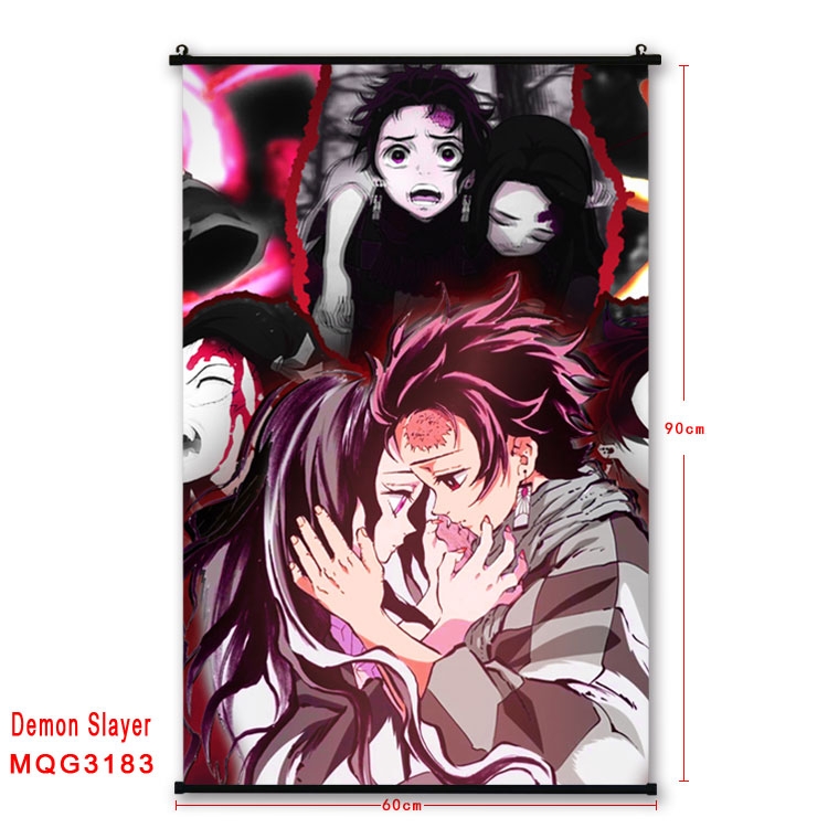 Demon Slayer Kimets Anime plastic pole cloth painting Wall Scroll 60X90CM  MQG3183