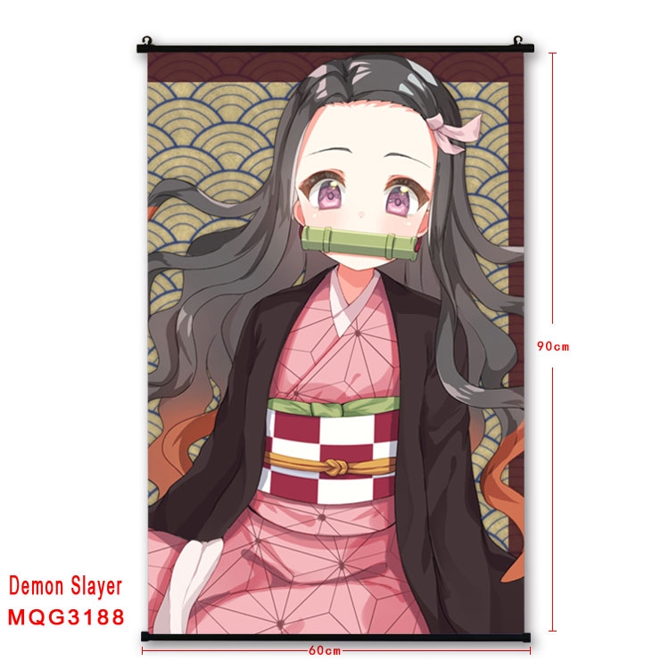 Demon Slayer Kimets Anime plastic pole cloth painting Wall Scroll 60X90CM  MQG3188