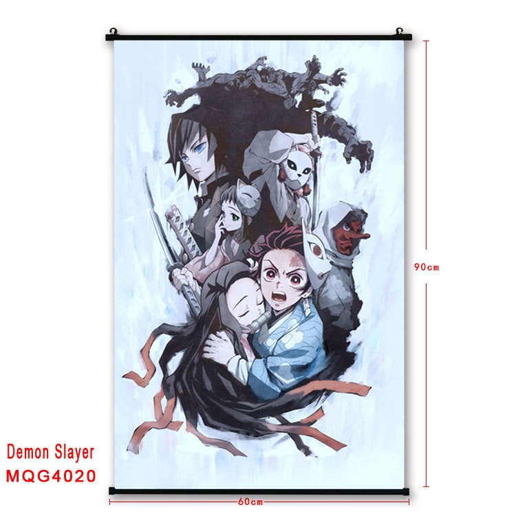 Demon Slayer Kimets Anime plastic pole cloth painting Wall Scroll 60X90CM  MQG4020