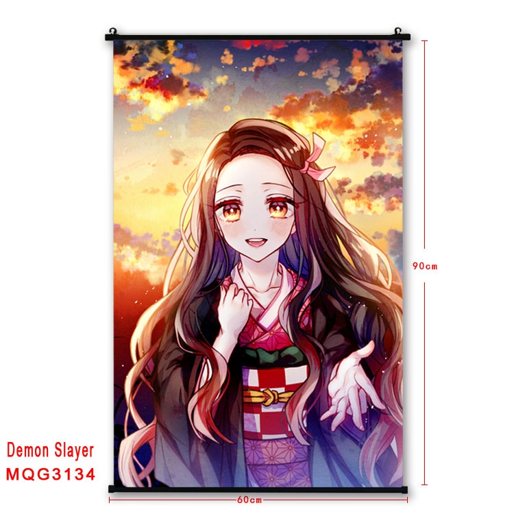 Demon Slayer Kimets Anime plastic pole cloth painting Wall Scroll 60X90CM  MQG3134