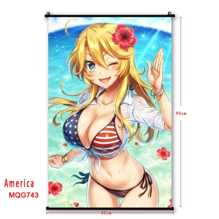 American Flag plastic pole cloth painting Wall Scroll 60X90CM  MQG743 
