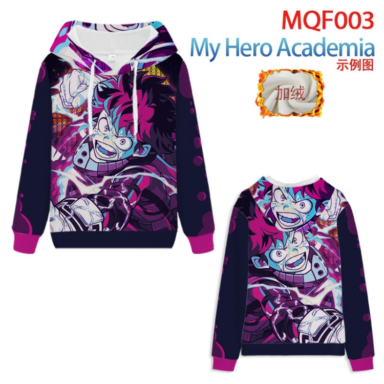 My Hero Academia Hooded pullover plus velvet padded sweater Hoodie 2XS-4XL, 9 sizes MQF003
